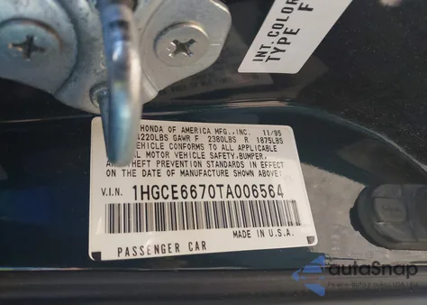 1996 Honda Accord Ex/Ex-R from USA, damaged, VIN 1HGCE6670TA006564